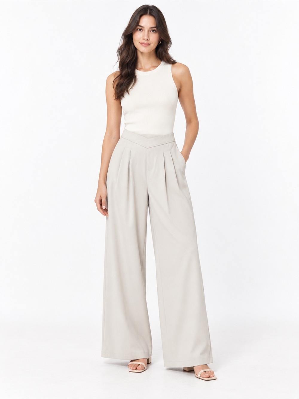 HALARA Cream Wide-Leg High-Waist Trousers